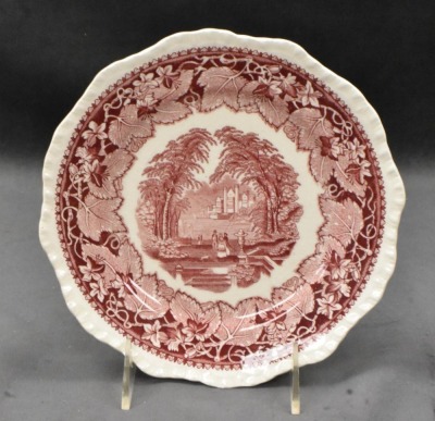 (12) Mason'sk Vista/ England Transferware 8"d plates, pink - 2