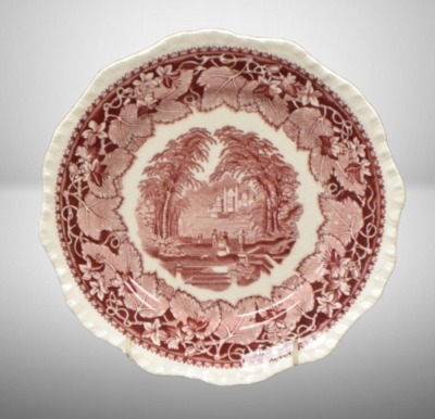 (12) Mason'sk Vista/ England Transferware 8"d plates, pink - 3