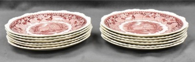 (12) Mason'sk Vista/ England Transferware 8"d plates, pink - 8