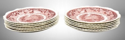 (12) Mason'sk Vista/ England Transferware 8"d plates, pink - 9