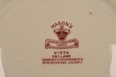 (12) Mason'sk Vista/ England Transferware 8"d plates, pink - 10