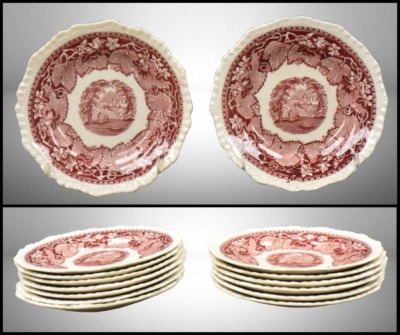 (13) Mason's Vista/ England Transferware 5.75"d desert plates, pink
