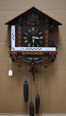 Germany cuckoo clock adorned w/ large leaves - 12