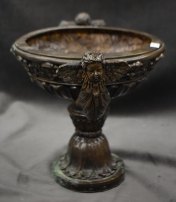 Bronze pedestal planter w/ dbl. cupid handles - 2