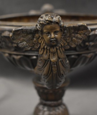 Bronze pedestal planter w/ dbl. cupid handles - 3