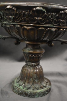 Bronze pedestal planter w/ dbl. cupid handles - 4