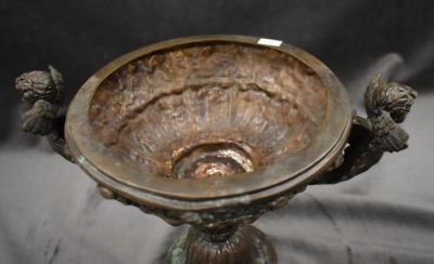 Bronze pedestal planter w/ dbl. cupid handles - 5