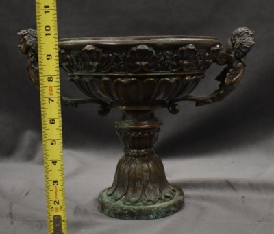 Bronze pedestal planter w/ dbl. cupid handles - 6