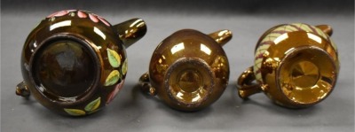 (3) English Copper Luster decorated pitchers: 4.5" pitchers - 6