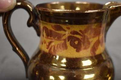 (3) English Copper Luster decorated pitchers: 4.5" pitchers - 8