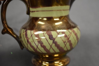 (3) English Copper Luster decorated pitchers: 4.5" pitchers - 9