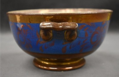 Copper Luster English porridge bowl w/ handles - 2