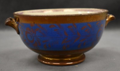 Copper Luster English porridge bowl w/ handles - 8
