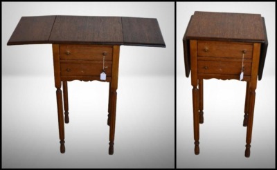 Antique New England drop leaf table/ plant stand, 2-drawer storage