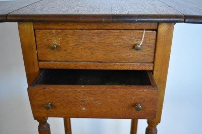 Antique New England drop leaf table/ plant stand, 2-drawer storage - 4