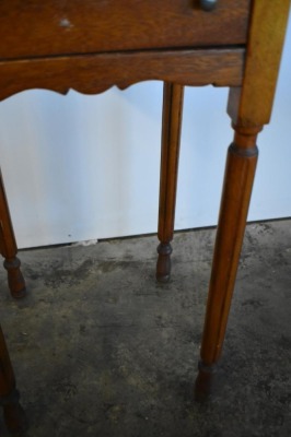Antique New England drop leaf table/ plant stand, 2-drawer storage - 5