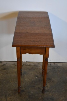 Antique New England drop leaf table/ plant stand, 2-drawer storage - 7