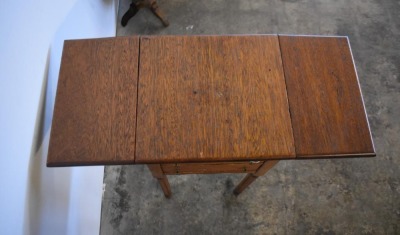 Antique New England drop leaf table/ plant stand, 2-drawer storage - 8