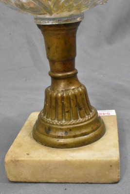 Clear Glass oil lamp on brass column and mable base, stars in hearts decor - 5
