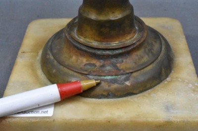 Clear Glass oil lamp on brass column and mable base - 6