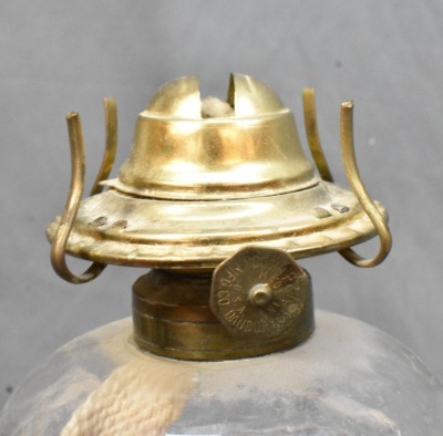 (2) Clear Glass oil lamps on brass columns and marble bases, inverted thumbprint style design - 3