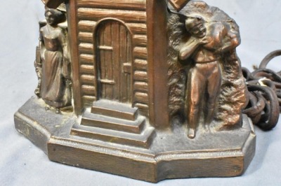 Spelter Windmill electric lamp with gree depression glass shade - 6