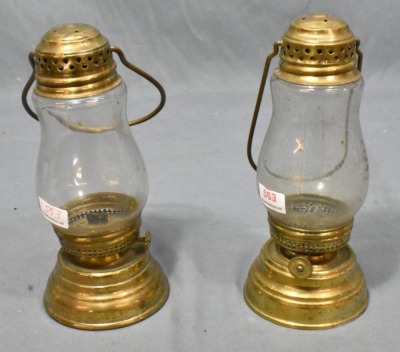 (2) Brass ice skater's oil lanterns, 7" petite size - 2