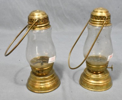 (2) Brass ice skater's oil lanterns, 7" petite size - 3