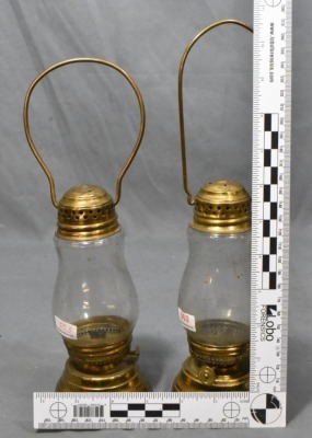 (2) Brass ice skater's oil lanterns, 7" petite size - 10