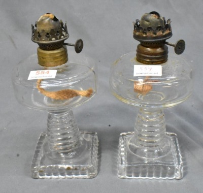 (2) Clear miniature oil lamps on square bases - 2