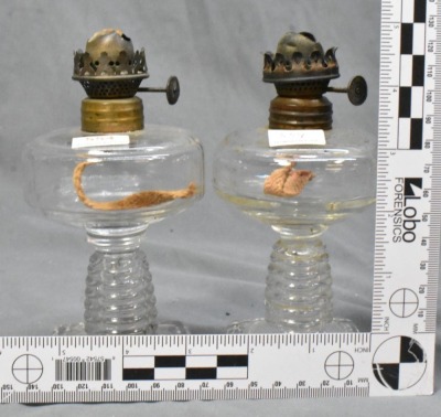 (2) Clear miniature oil lamps on square bases - 6