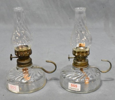(2) Clear pressed glass miniature oil lamps w/ wire handle - 3