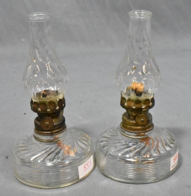 (2) Clear pressed glass miniature oil lamps w/ wire handle - 4