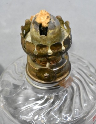 (2) Clear pressed glass miniature oil lamps w/ wire handle - 5
