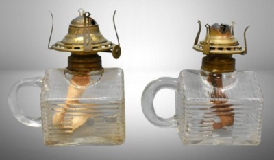 (2) Atterbury Log Cabin finger lamps, clear