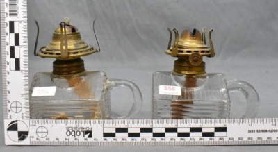 (2) Atterbury Log Cabin finger lamps, clear - 9