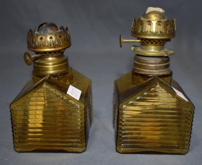(2) Atterbury Log Cabin finger lamps, amber - 2