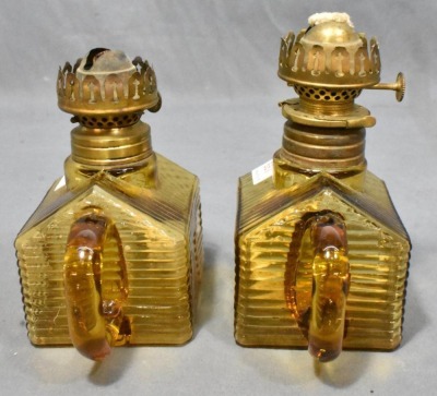 (2) Atterbury Log Cabin finger lamps, amber - 7