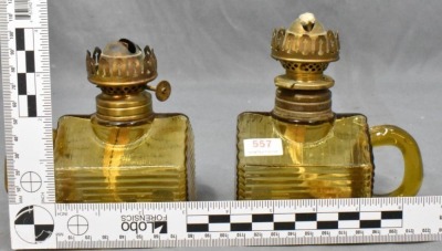 (2) Atterbury Log Cabin finger lamps, amber - 8