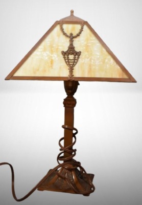 Slag Glass electric library lamp