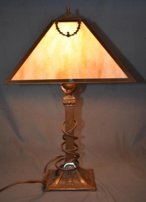 Slag Glass electric library lamp - 2