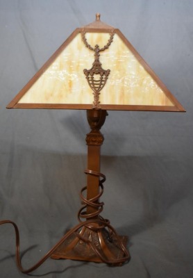 Slag Glass electric library lamp - 11