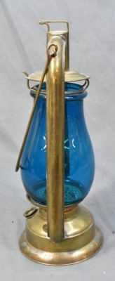 L.W. Tubular brass lantern with blue globe - 2