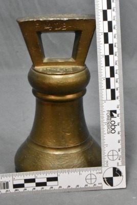 Mrkd. 14 LB.brass bell weight, 7.5" tall - 8