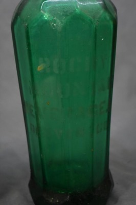 (2) Seltzer bottles: 1-"Schultz Carbonic", clear, 9.5"h; 1-mrkd. Czechoslovakis, green, 12.5"h - 5