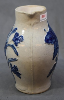 Blue and White Stoneware 6.5" creamer, embossed flowers - 3