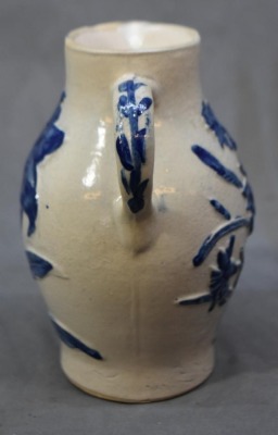 Blue and White Stoneware 6.5" creamer, embossed flowers - 4