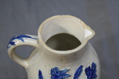 Blue and White Stoneware 6.5" creamer, embossed flowers - 5
