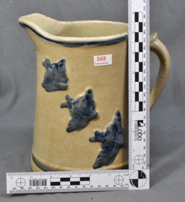 Flying Bluebird Stoneware pitcher, 8.5" tall - 7