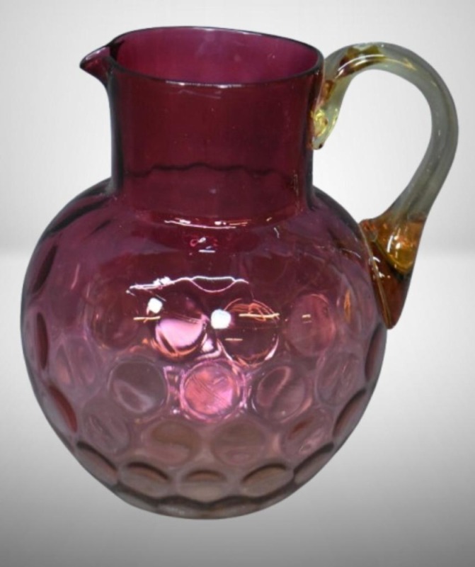 Amberina Art Glass 7.5"h Thumbprint pitcher